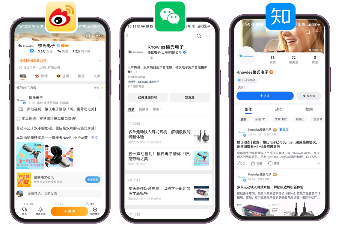 Social media management for Knowles Precision Device and Knowles Electronics